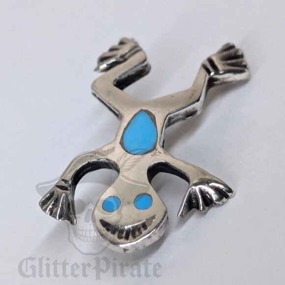 Jewelry - Vintage Sterling Silver Turquoise Inlay Frog Pin